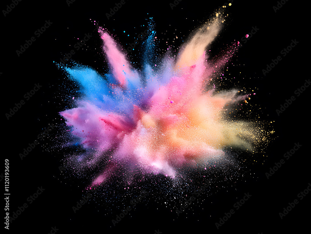 Poster vibrant color explosion abstract art digital creation studio setting aerial view creativity unleashe
