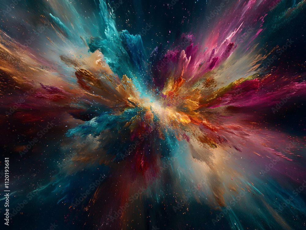 Poster cosmic explosion of colors outer space abstract art digital environment vivid viewpoint interstellar