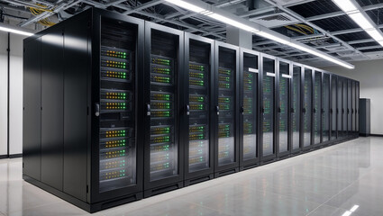 Server room hosting big data with modern hardware equipment