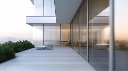 Obraz premium Modern Sleek Glass Wall Architecture with Blurred Background Effects
