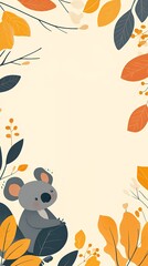 Cute Koala Character Surrounded by Autumn Leaves in a Whimsical Nature Design Suitable for Decorations or Stationery