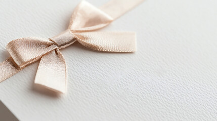 Elegant ribbon bow on textured white card, perfect for invitations