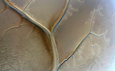 Aerial view of the tidal channels showing a fractal like structure, The Netherlands