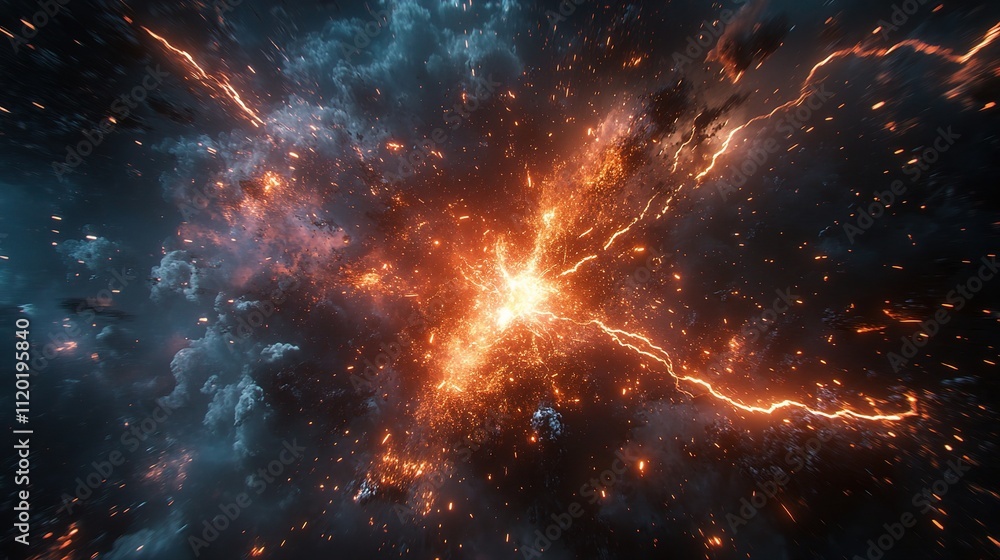 Poster dynamic lightning explosion in abstract background of energy