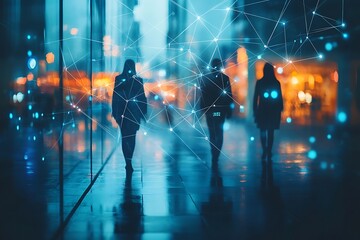 Modern City Night Abstract Network Connections