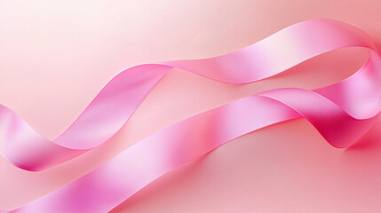 Pink satin minimalistic ribbon on soft gradient background