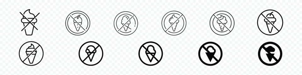 No ice cream prohibited sign, forbidden ice cream, No ice cream allowed icon sign, No ice cream symbol, ice cream prohibitory sign,