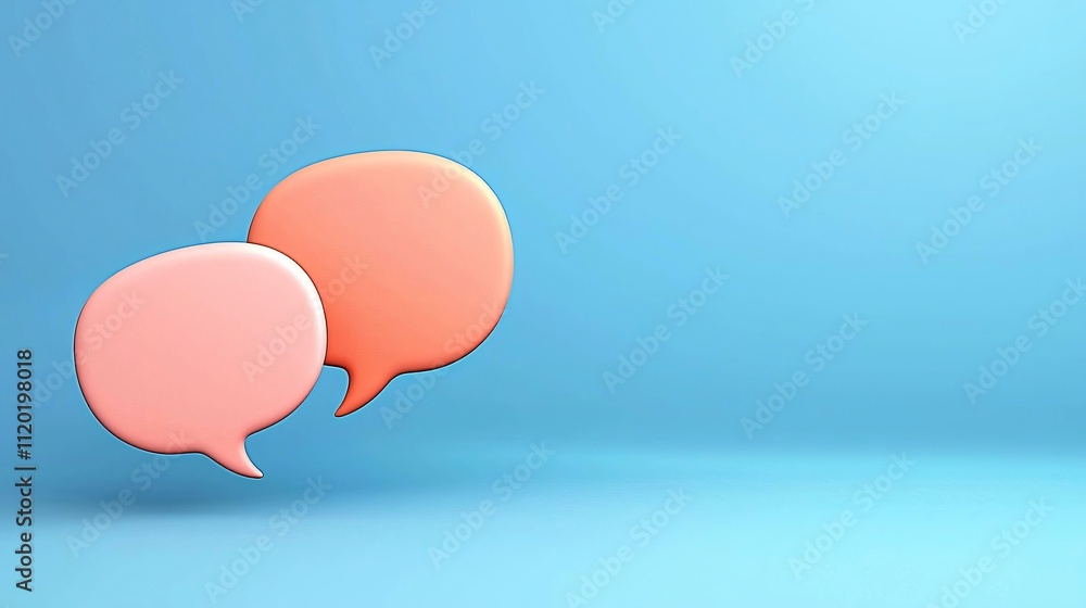 Poster speech bubbles on a blue background conveying communication concepts.