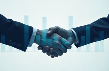 Male handshake on background of graphs, partnership in business, company, politics