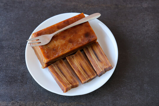 Bebinca or bebinka Bibik dessert in Goa India. Goan traditional Multi layer sweet pudding based on coconut milk and flour. Goa Christmas time Indo Portuguese cake recipe