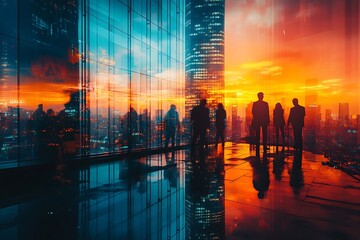 Modern Corporate Professionals Sunset City Background