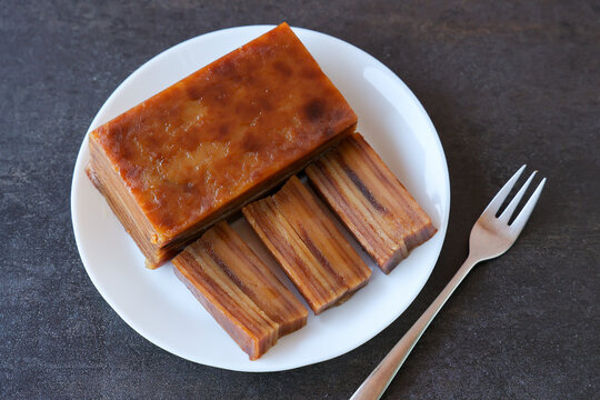 Bebinca or bebinka Bibik dessert in Goa India. Goan traditional Multi layer sweet pudding based on coconut milk and flour. Goa Christmas time Indo Portuguese cake recipe