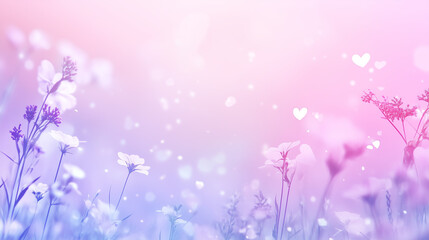 Fototapeta premium Dreamy wildflowers with hearts and pastel gradient