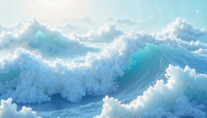 Ethereal Turquoise Ocean Waves with White Foam for Serene Maritime Background