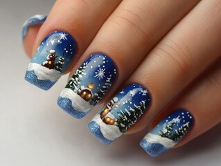 Cartoonish Winter Nails Landscapes with Custom Characters