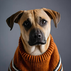 Obraz premium Portrait of a domestic Black Mouth Cur in a sweater