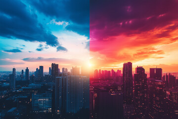 Fototapeta premium Split cityscape at twilight with blue and red skies