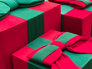 Festive Christmas Red and Green Gift Boxes with Elegant Bows