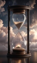 Spherical hourglass suspended in the void with swirling clouds of luminous gas, vortex, suspension