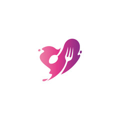 food cutlery logo design with love symbol shape