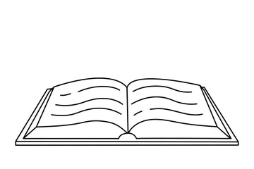 Open book. Black and white illustration, hand drawn coloring.