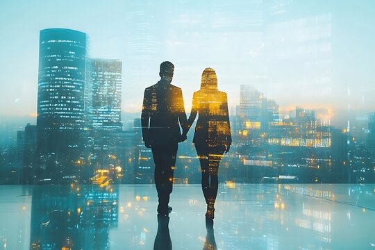 Night Cityscape Handshake Business Development