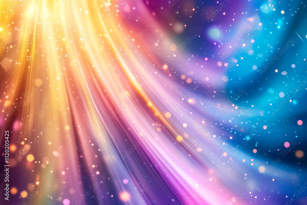 Poster energy rays flow dynamically, combining vivid colors to create a cosmic display of illumination and 