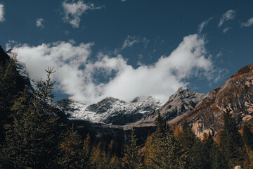 Mount Siguniang in sichuan china Drone aerial photography flying Landscape of Changping Valley,...