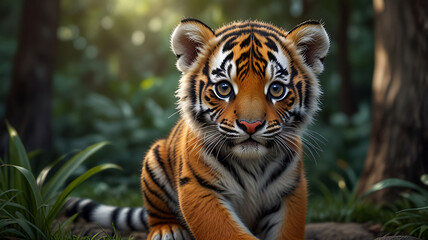 Obraz premium Adorable Baby Tiger: Cute and Playful Young Tiger Cub illustration