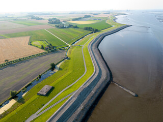 Aerial view of a tidal channel and mudflats near Termunterzijl, Groningen, The Netherlands
