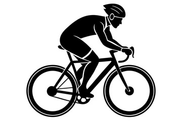 Silhouette of a cyclist riding a bicycle wearing a helmet
