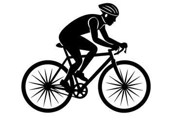 Fototapeta premium Silhouette of a cyclist riding a bicycle wearing a helmet