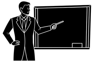 Silhouette of a teacher pointing at a chalkboard