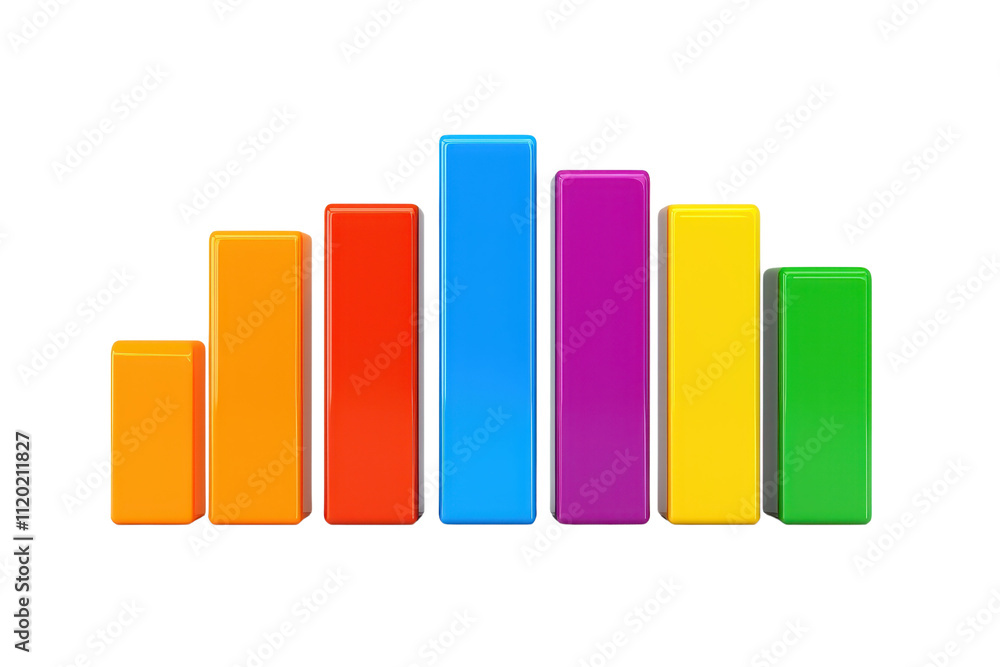Poster a vibrant series of vertical bars in various colors representing sound levels or frequency.
