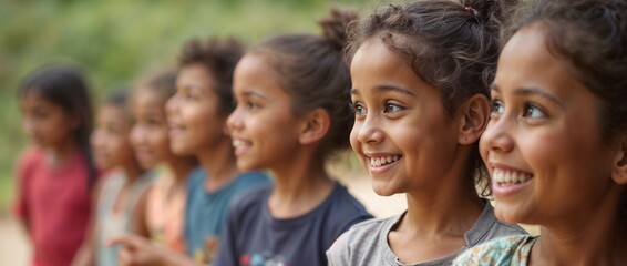 Fototapeta premium A group of lively children, smiling and participating in an activity. 