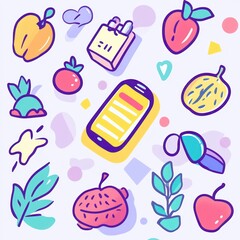 Colorful Fruit Phone And Miscellaneous Items Design
