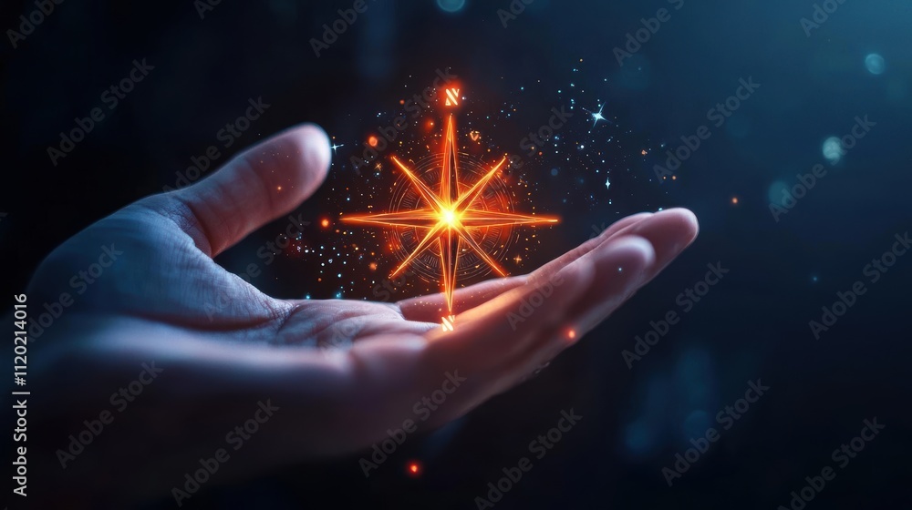 Poster a glowing star rests in a hand, surrounded by sparkling particles, symbolizing magic and wonder in a