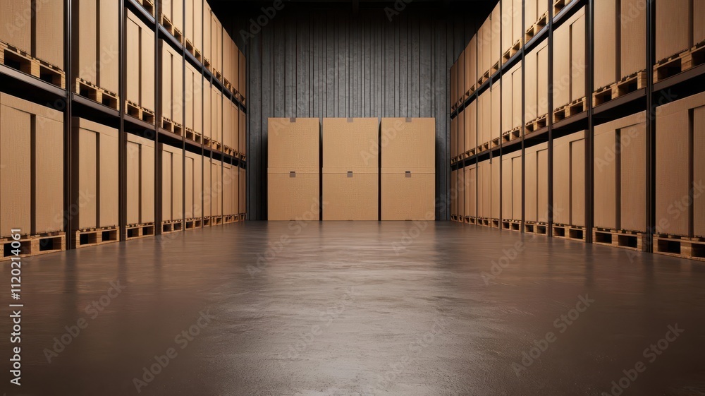 Poster staging goods concept. warehouse staging area with separate sections for fragile and bulk items, org
