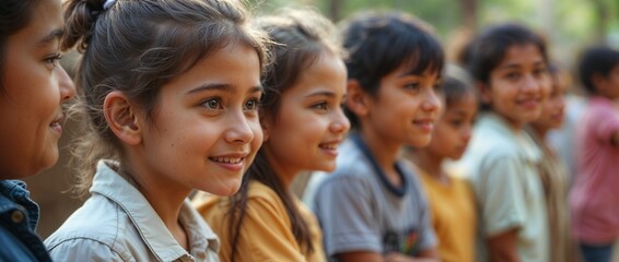 Obraz premium A group of lively children, smiling and participating in an activity. 
