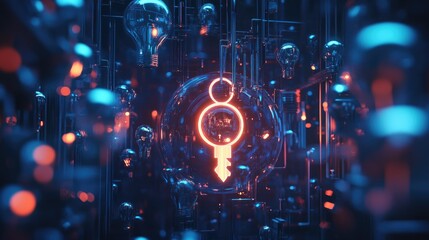 A digital key unlocking a vault filled with glowing ideas and innovation icons