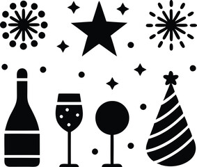  New Year icons set vector silhouette 