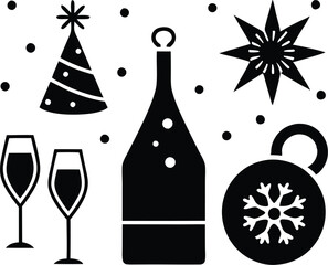 New Year icons set vector silhouette 