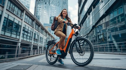 A woman riding an electric bike in the city