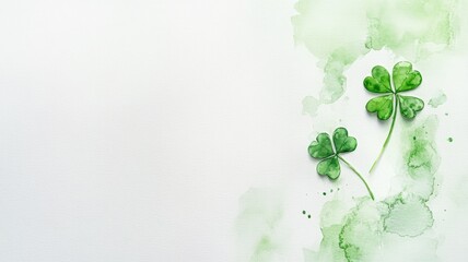 Two clover leaves on light green watercolor background, evoking nature and freshness