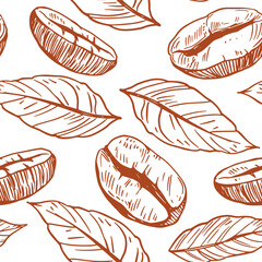 Coffee beans, seamless pattern, hand drawn sketch, vector illustration