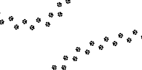 Vector illustration of black animal paw prints on a white background, symbolizing pet footprints or animal trail patterns for design projects