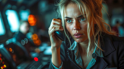 A woman in a police uniform talking on a cell phone
