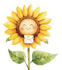 Delicate sunflower in soft watercolor tones perfect for romantic designs, celebrating love and affection in Valentine watercolor clipart.