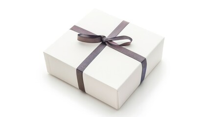 Elegant White Gift Box with Dark Brown Ribbon Bow