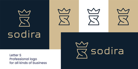 Abstract Letter S Logo Resembling a Trophy Cup with a Crown